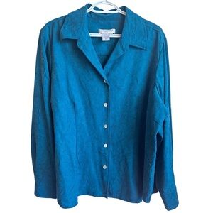 Coldwater Creek Button Front Blouse Women’s 2XL Teal Long Sleeve Lightweight Top